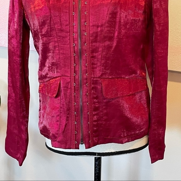 Chico’s NWT Size 0 Hooked Neva Red Linen Blend Zip Up Blazer Jacket. - Picture 6 of 6